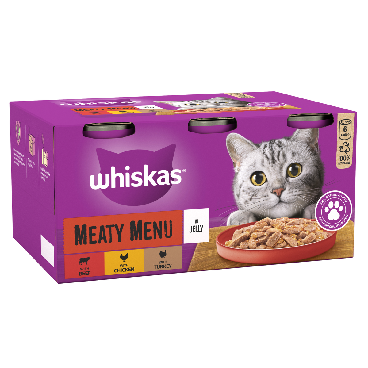 Whiskas Meaty Menu Adult Wet Cat Food in Jelly Tin 6 x 400g - Case of 4