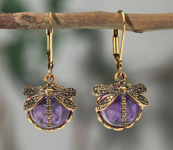 Fashion Jewelry Women's Earrings Hanging Vintage Dragonfly Pendant Earring Boho Chakra Blue Moonstone Drop Earrings For Women Wedding Charm Ethnic Jewellery