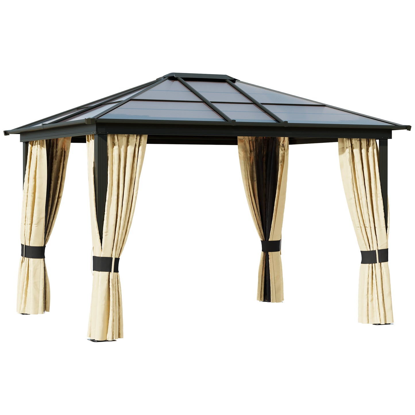 3.6m x 3m Outdoor Aluminium Alloy Gazebo w/ LED Solar Lights Beige