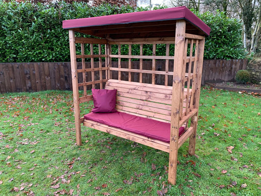 Charles Taylor Trading Bramham Three Seat Arbour Burg With Burgundy Cushion Brown
