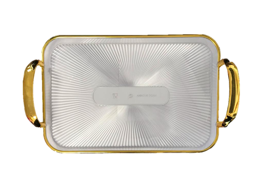 Elegant Rectangular Clear Plastic Serving Tray with Gold Rim Versatile Design