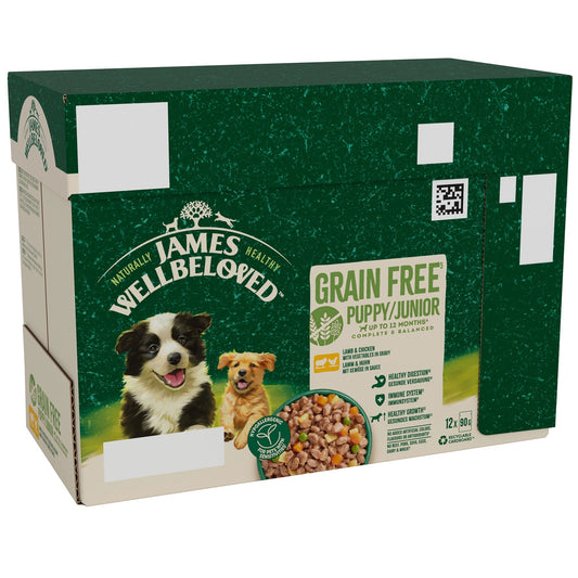 James Wellbeloved Puppy Grain Free Lamb & Chicken in Gravy Wet Dog Food Pouches 12 x 90g