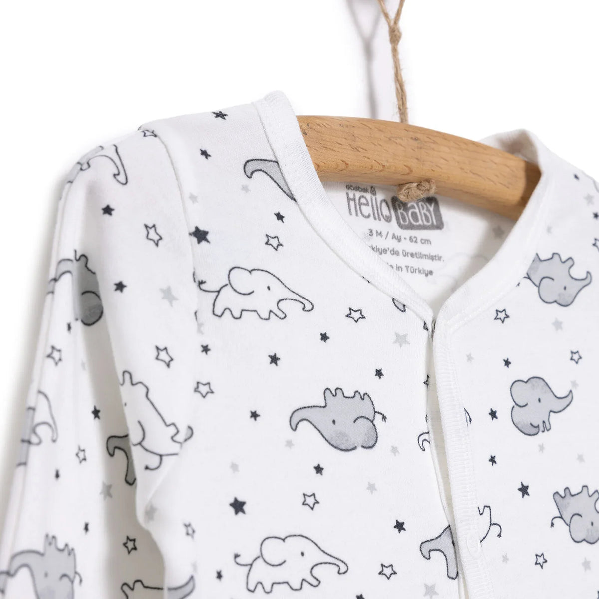 HelloBaby Crew Neck Elephant Print 3 Piece Baby Sleepsuit Set (Newborn to 6 Months)