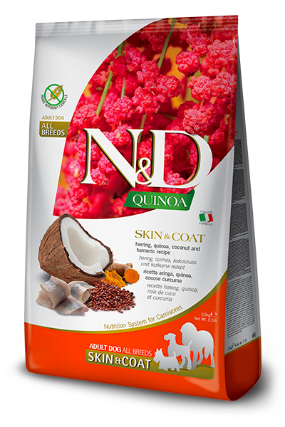 N&D Quinoa Dog Skin & Coat. Herring & Coconut Adult Medium/Maxi 2.5 Kg