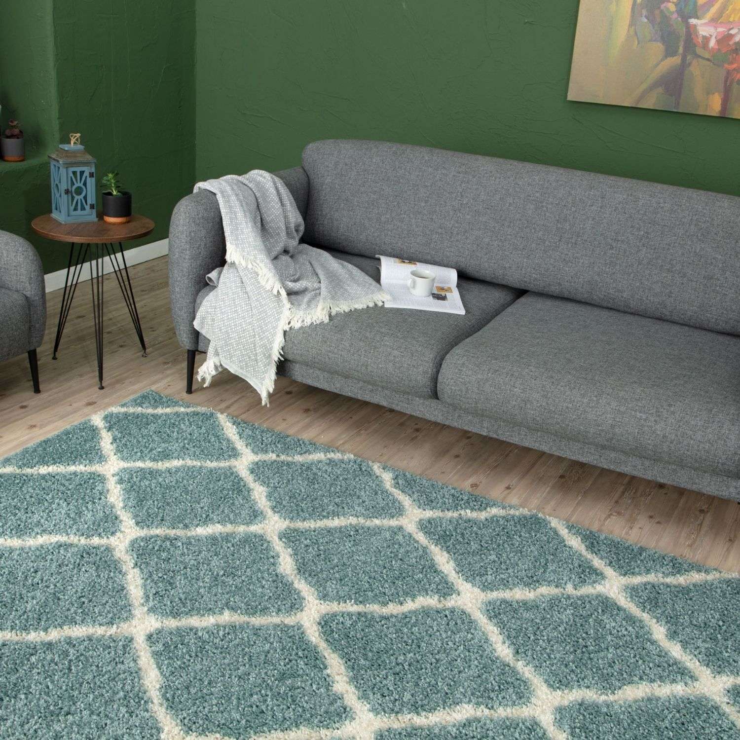 Moroccan Duck Egg Blue Shaggy Rug | 750