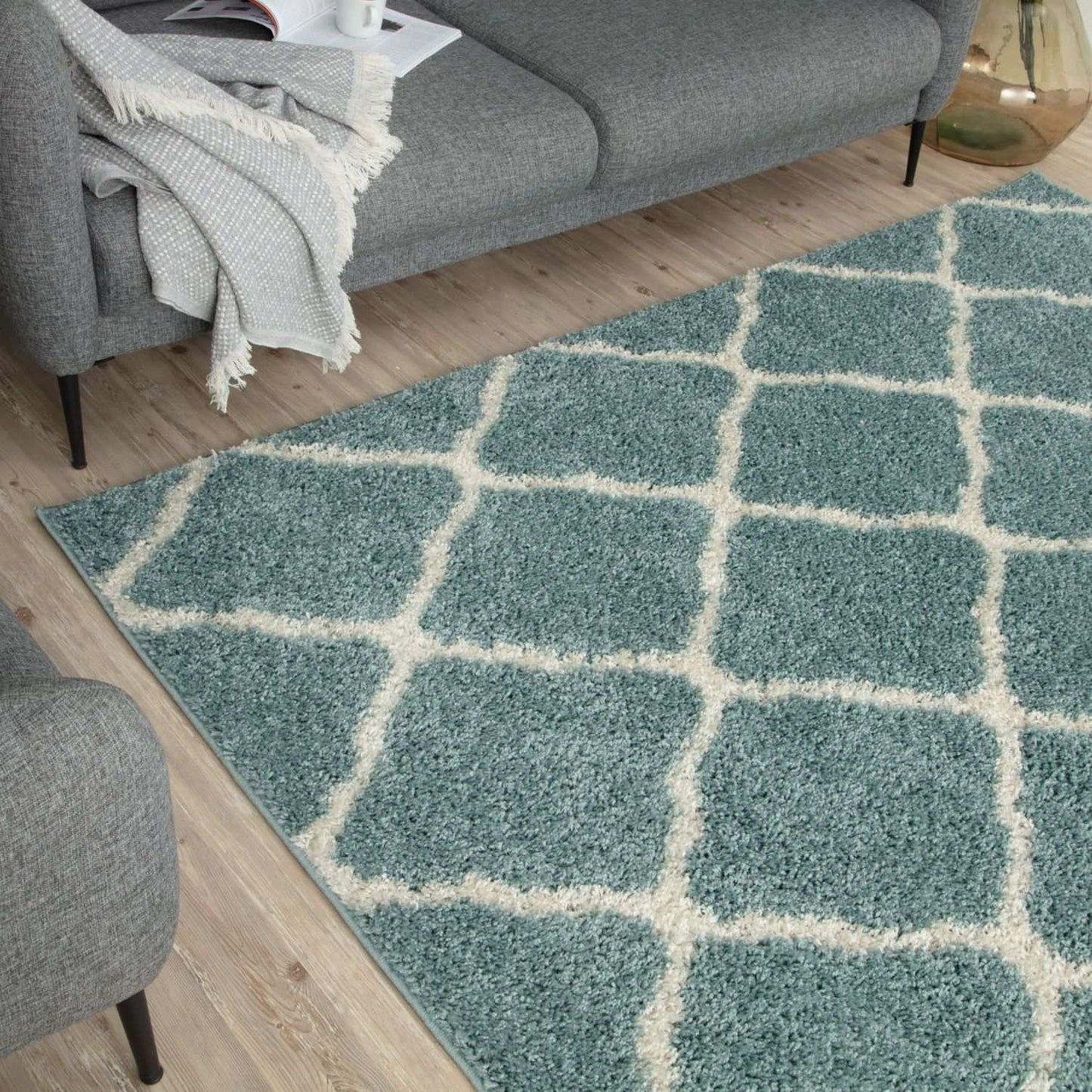 Moroccan Duck Egg Blue Shaggy Rug | 750