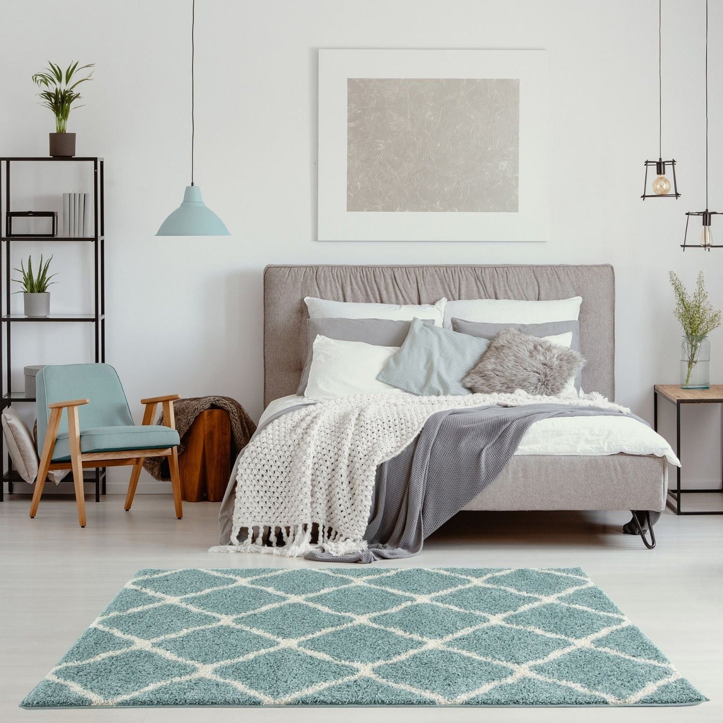 Moroccan Duck Egg Blue Shaggy Rug | 750