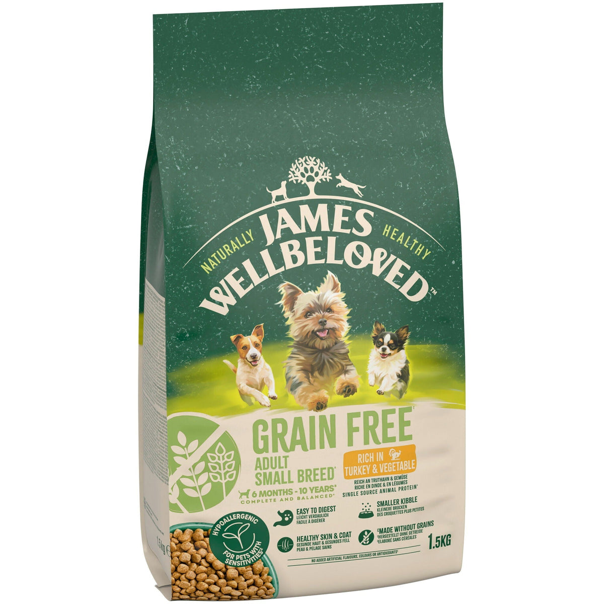James Wellbeloved Adult Small Breed Grain Free Turkey & Vegetable Dry Dog Food 1.5kg