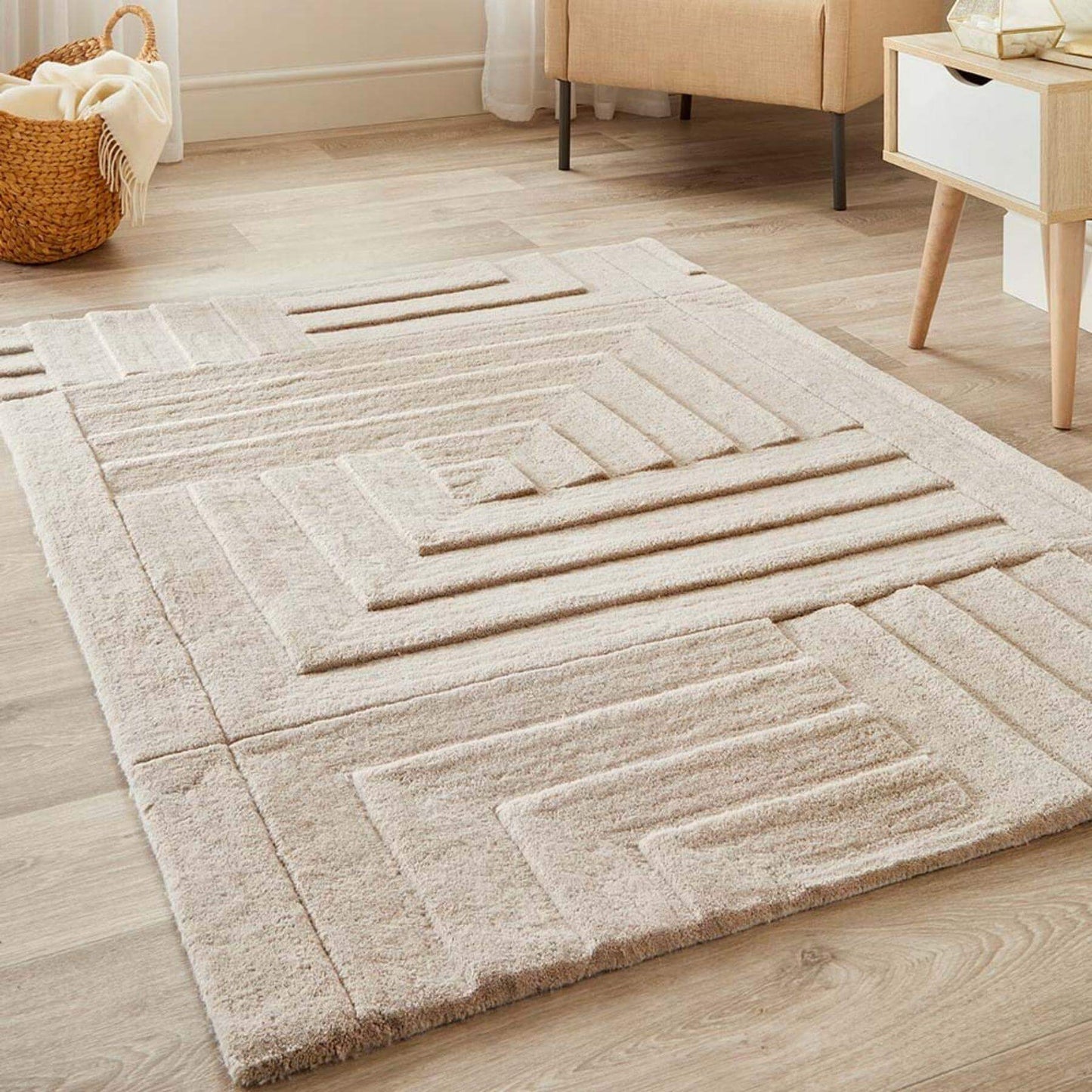 Maze Grey Geometric Wool Rug