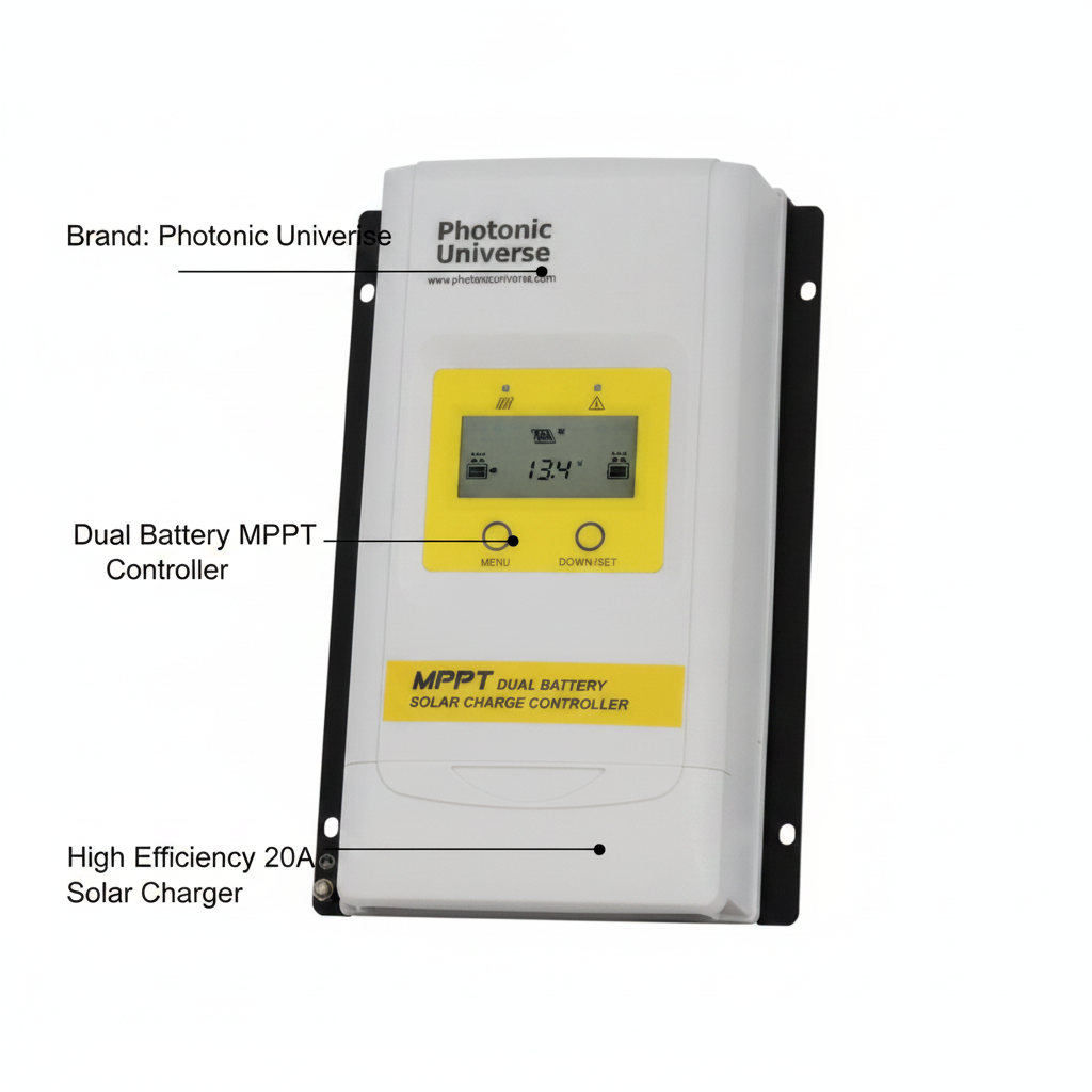 High efficiency 20A dual battery MPPT solar charge controller