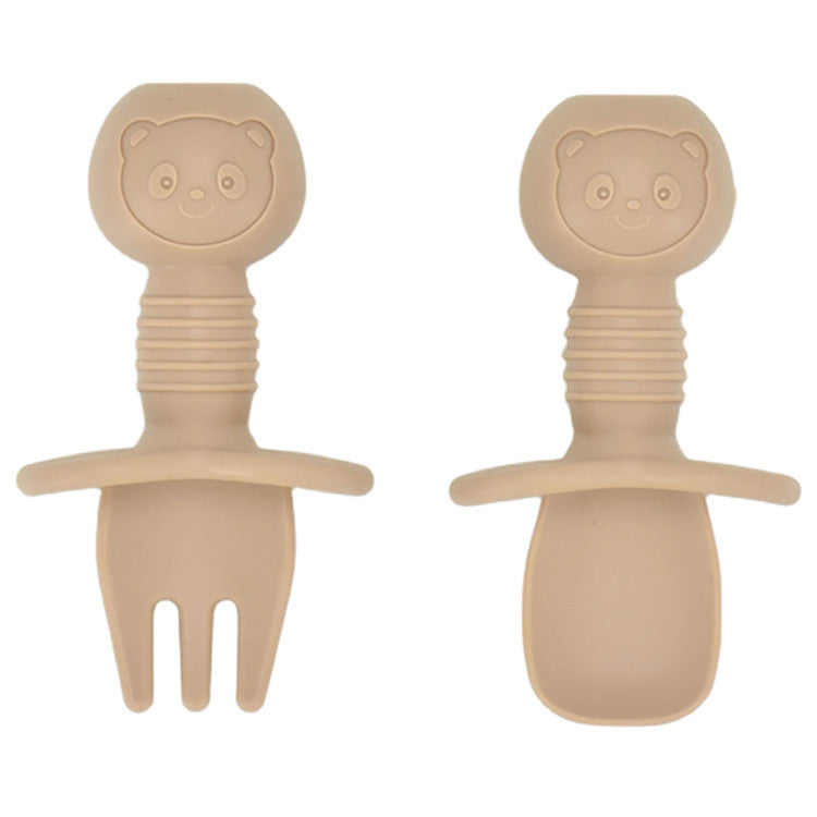 Silicone Baby Fork and Spoon Set - Short Handle Self-Feeding Utensils