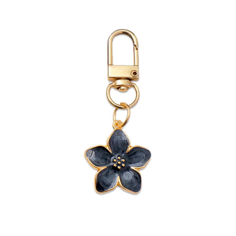 Colorful Oil Necklace Pearlescent Five Petal Flower Cherry Blossom Keychain Bag Pendant