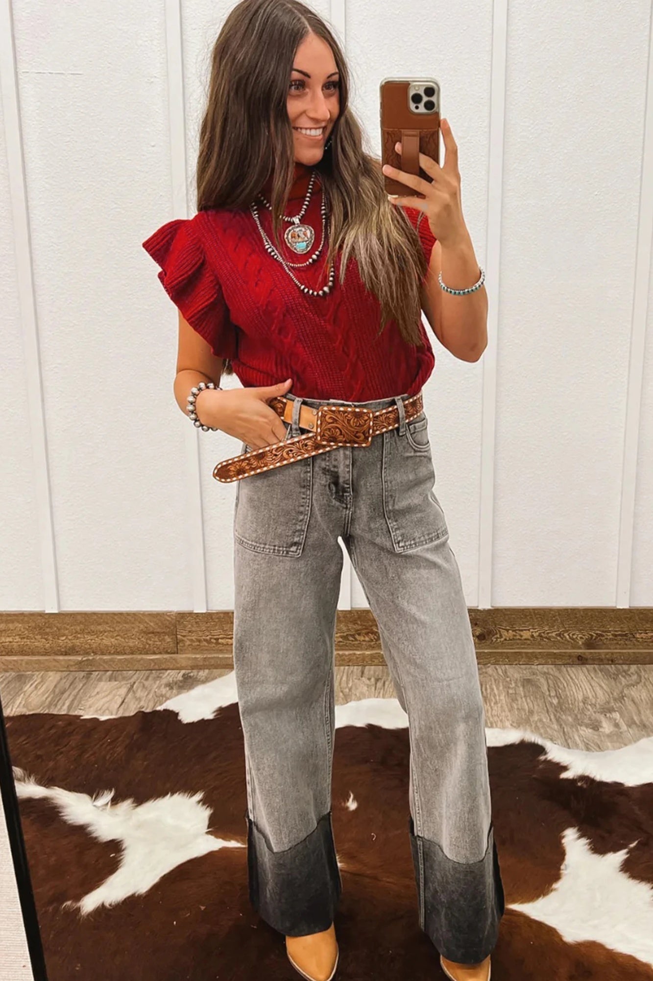 Womens Knitted Turtleneck Ruffle-Trimmed Short-Sleeve Sweater