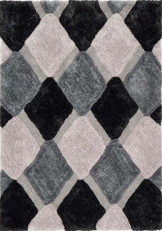 3D Grey Geometric Shaggy Rug