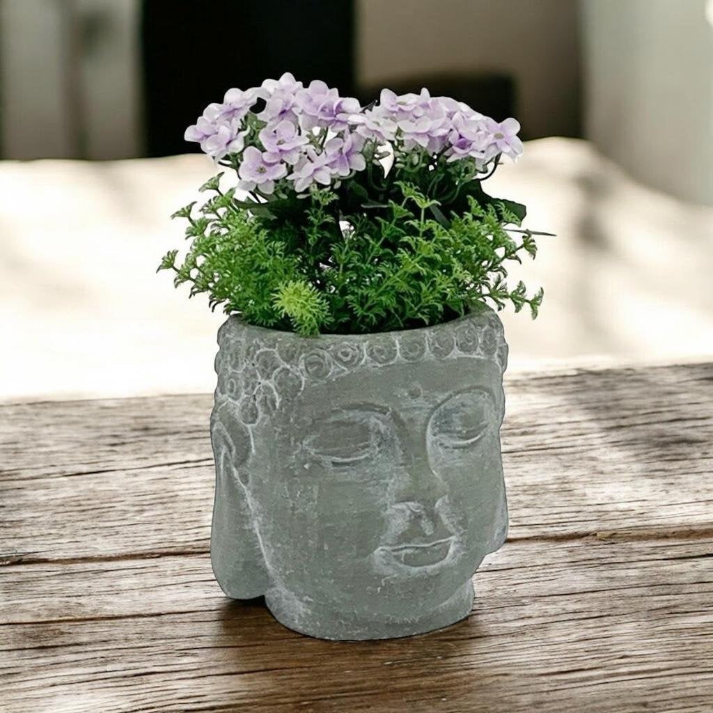 17CM GREY CEMENT BUDDHA FLOWER POT