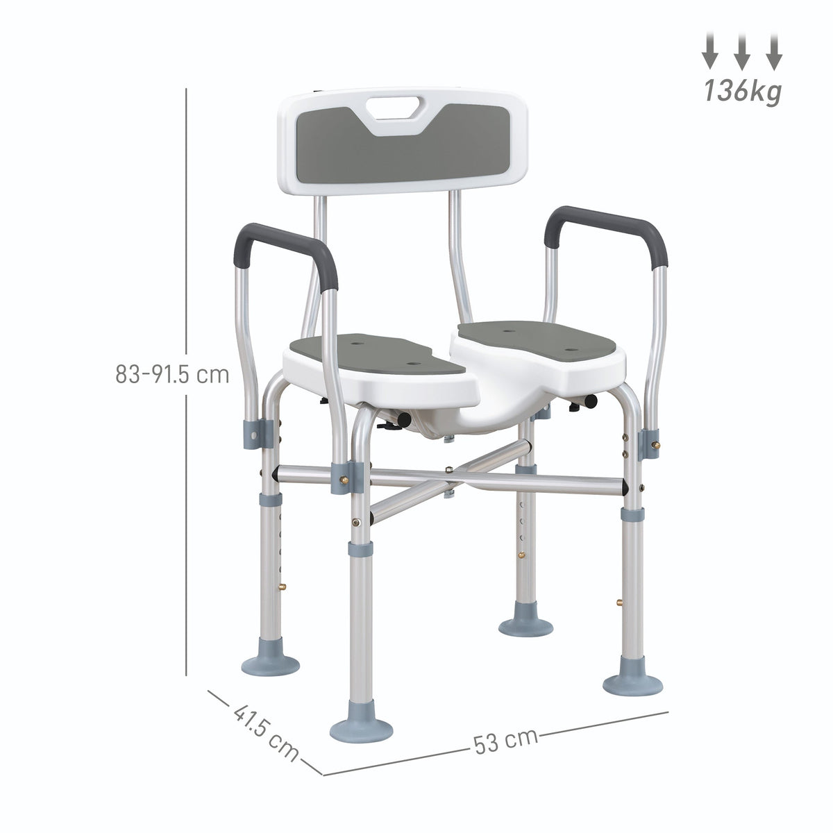 HOMCOM Padded Bath Chair with Slotted Seat and Adjustable Height, Grey