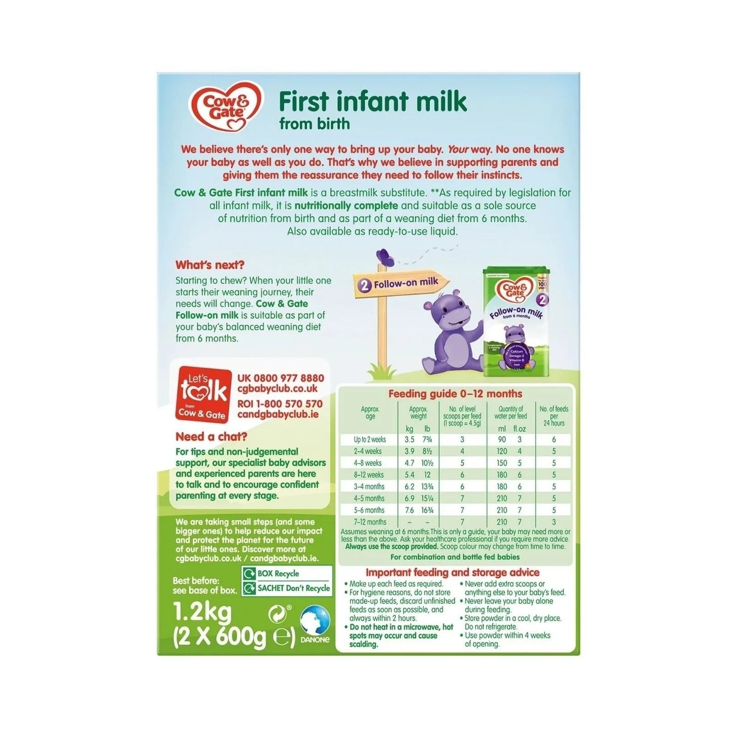 Cow & Gate 1 First Infant Milk Formula from Birth 1.2kg (2x600g)