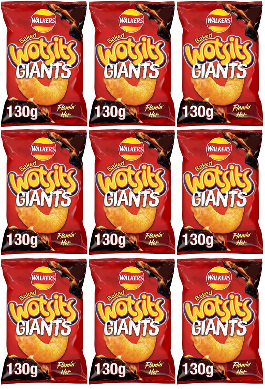 9 x Walkers Wotsits Giants Sweet & Spicy Snacks Crisps 130G