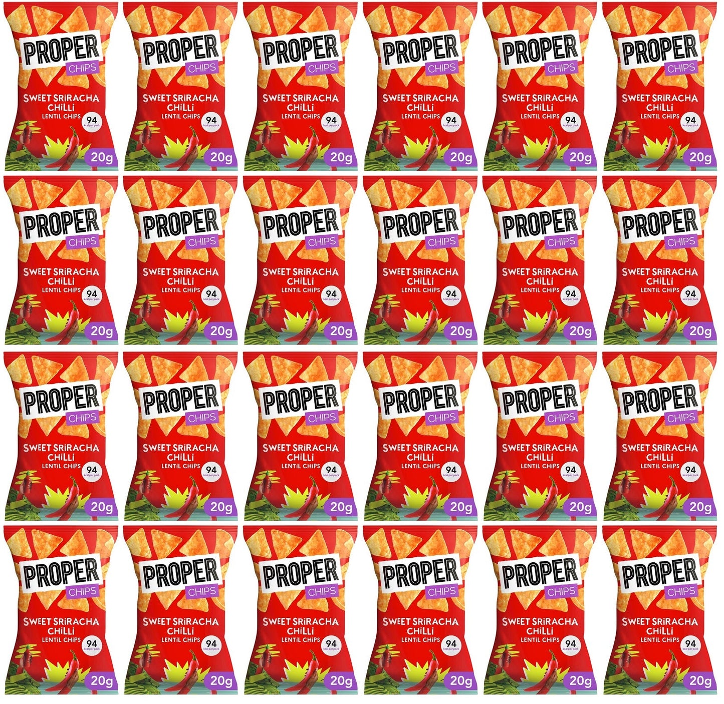 24 x Properchips Sweet Sriracha Chilli Lentil Chips 20G