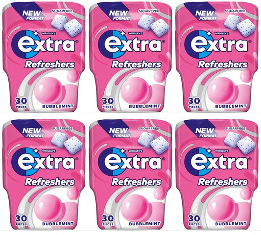 6 x Wrigley's Extra Bottle Refreshers Bubblemint 30Pc