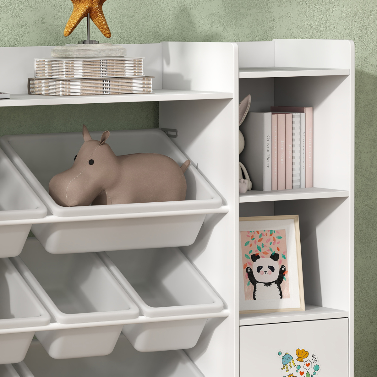 AIYAPLAY Kids Toy Storage Organiser with 8 Removable Storage Bins, White