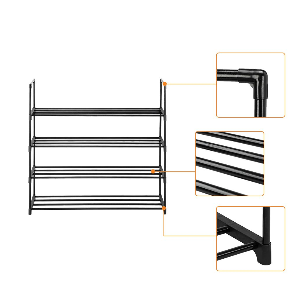 4 Tiers Shoe Rack Shoe Tower Shelf Storage Organizer For Bedroom, Entryway, Hallway, and Closet Black Color