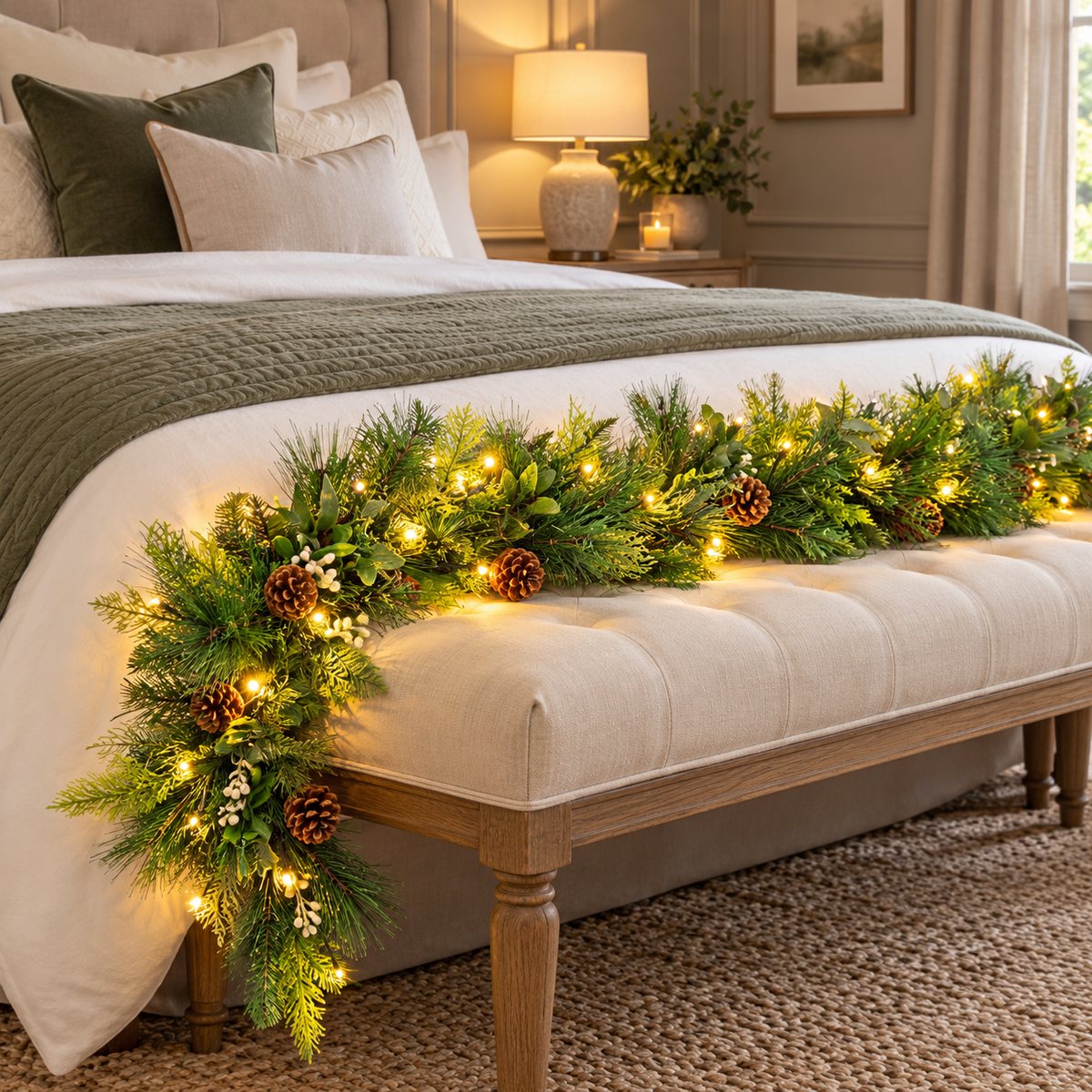 9ft Luxury Mistletoe and Pine Pre Lit Christmas Garland