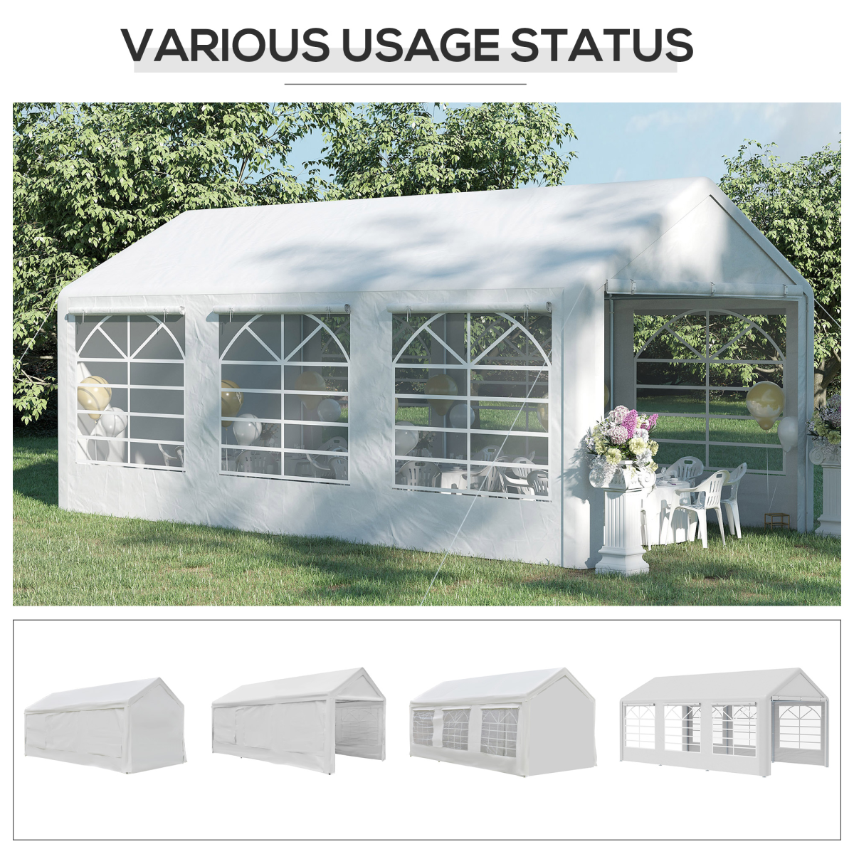 20 x 10  Car Tent Outdoor Car Canopy Shelter Water-Resistant Sidewall White