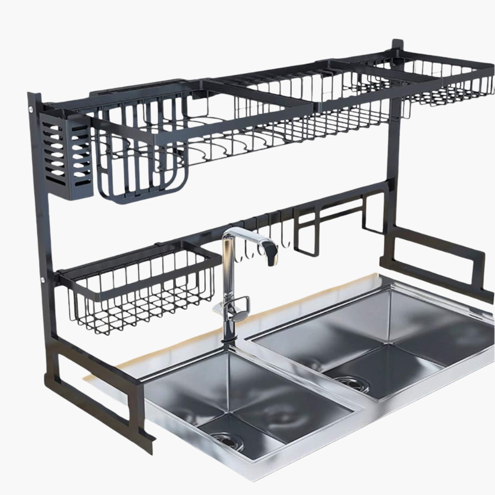 Over The Sink Dish Drying Rack with Fruit Basket Kitchen Counter & Drainer Dishrack - Matte Black