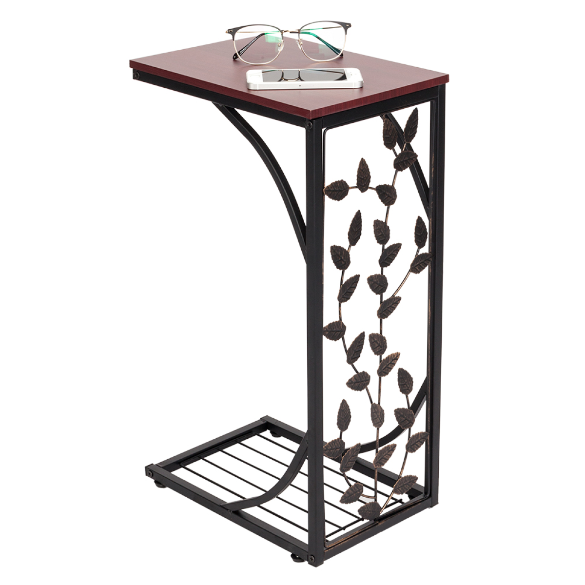 54*30.5*21CM Leaf Pattern Iron Side Table Coffee Table Brown