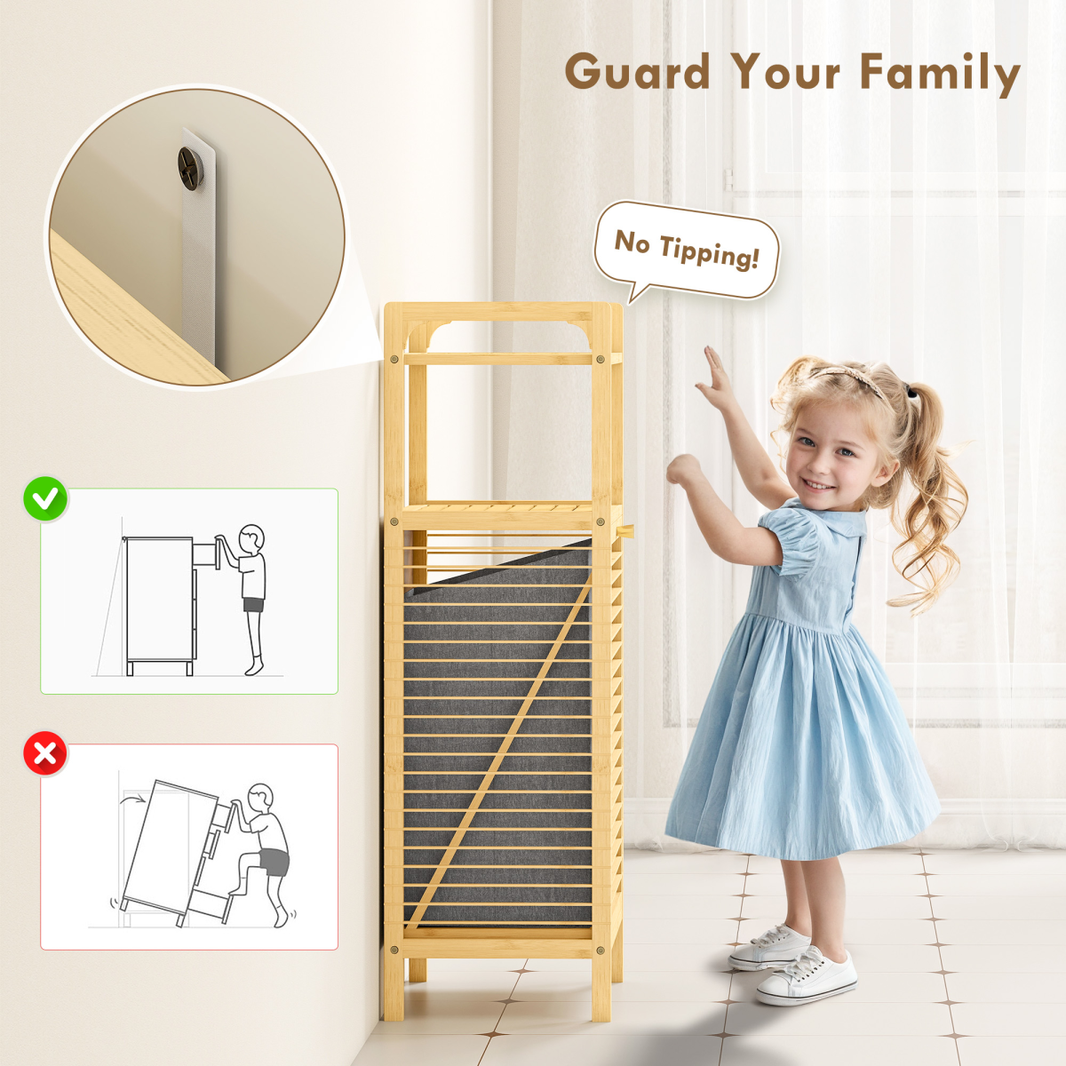 HOMCOM Removable 37L Laundry Hamper with Bamboo Bathroom Storage Cabinet