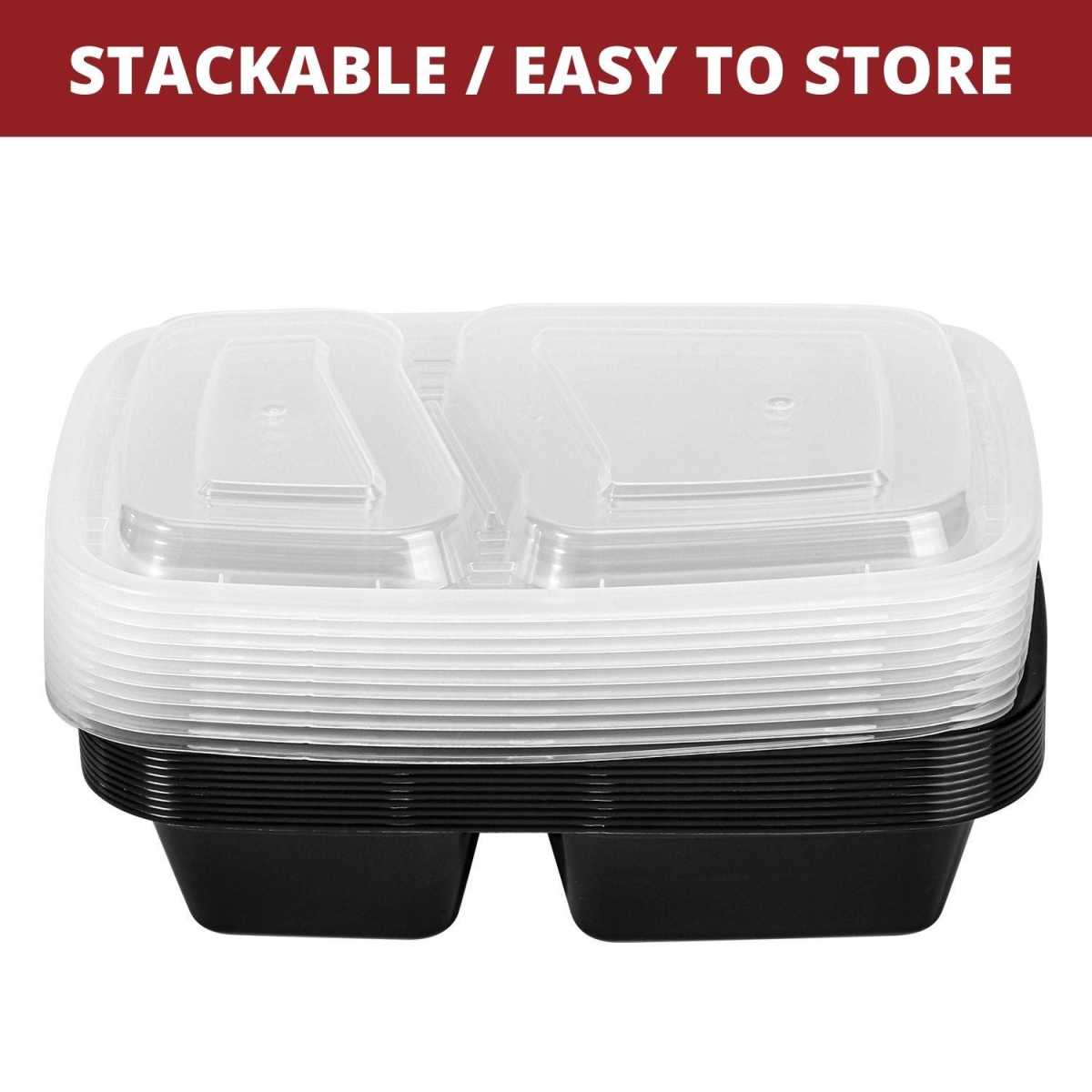 VINSANI 20pk 2 COMPARTMENTS MEAL PREP CONTAINERS 1010475