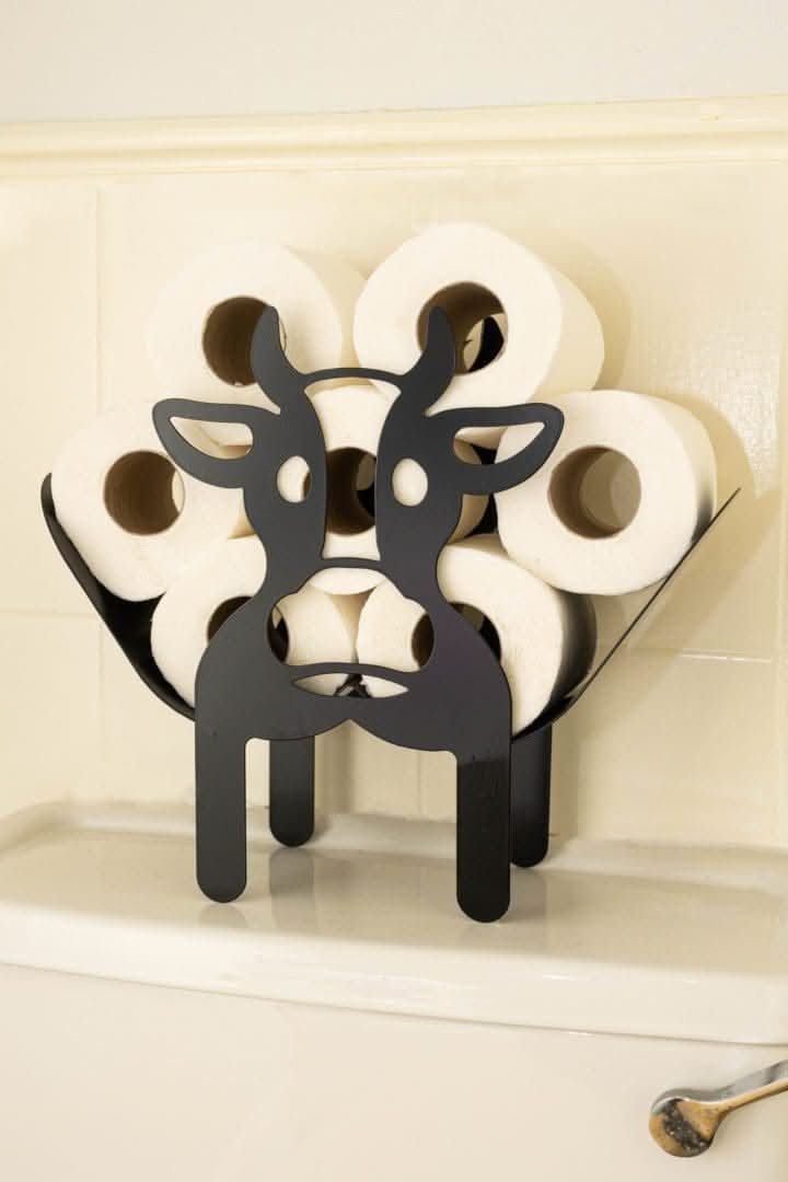 Novelty Cow Toilet Roll Holder Black Metal Bathroom Storage