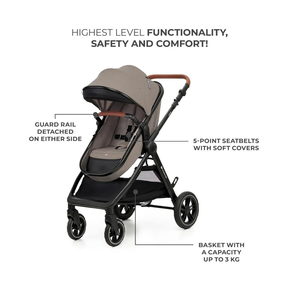 Kinderkraft Esme Pro 3-in-1 Travel System with Mink Pro Car Seat - Sand Beige
