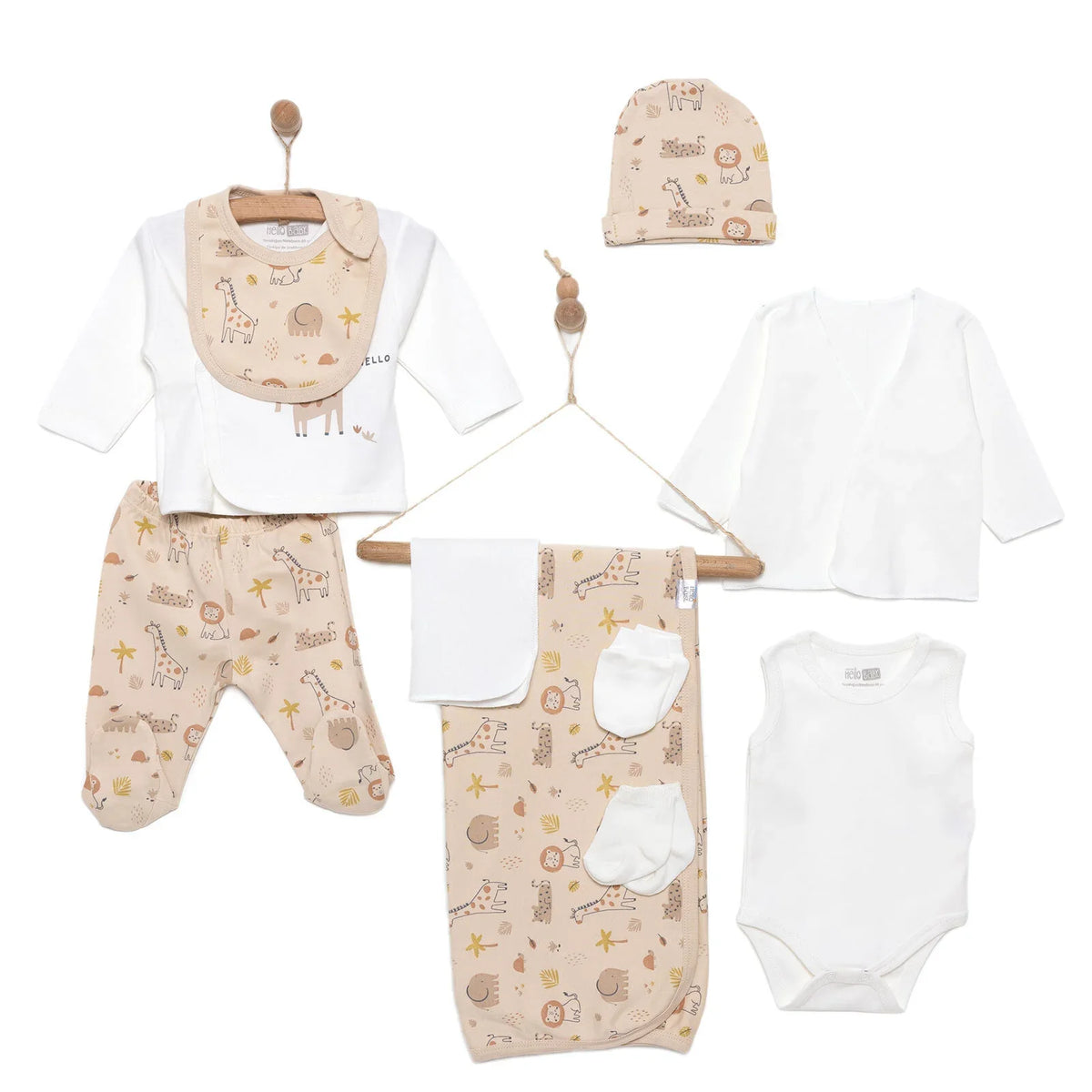 HelloBaby Safari Print 10 Piece Envelope Neck Baby Hospital Bag Set (Newborn)