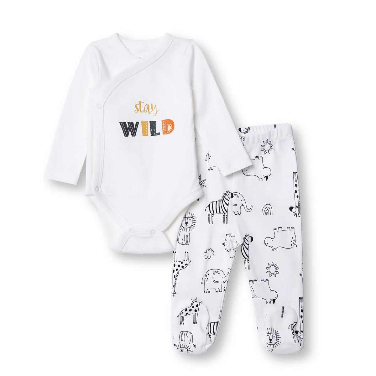 HelloBaby "Stay Wild" Slogan Baby Bodysuit & Footed Bottoms Set (Newborn to 9 Months)