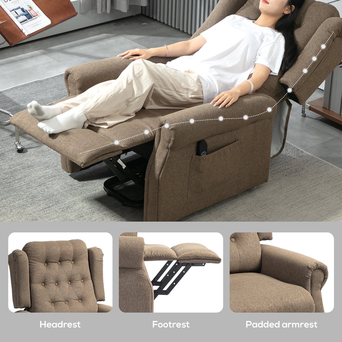 HOMCOM Power Lift Recliner Armchair with Wingback, Button Tufted, Brown