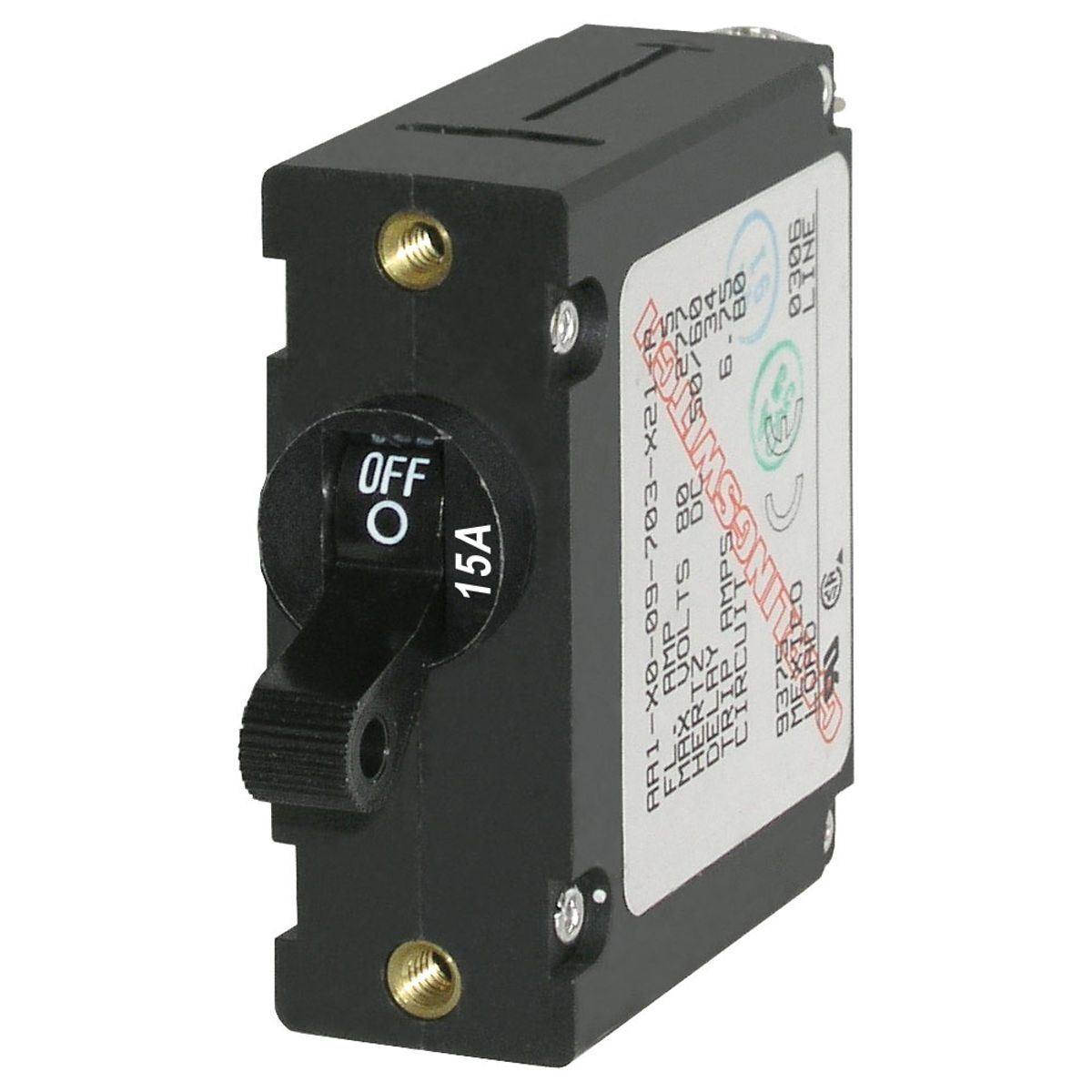 Blue Sea A-Series Toggle Circuit Breaker (15A / Black / Single Pole)