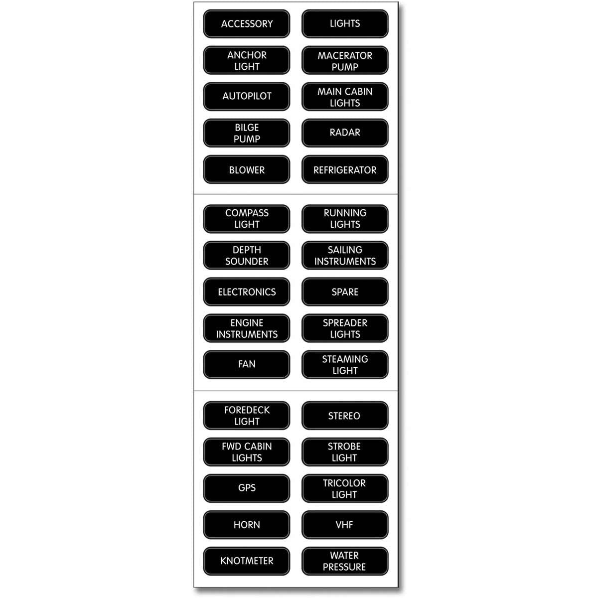 Blue Sea DC Panel Label Kit (30 Labels / Black) 8-28030