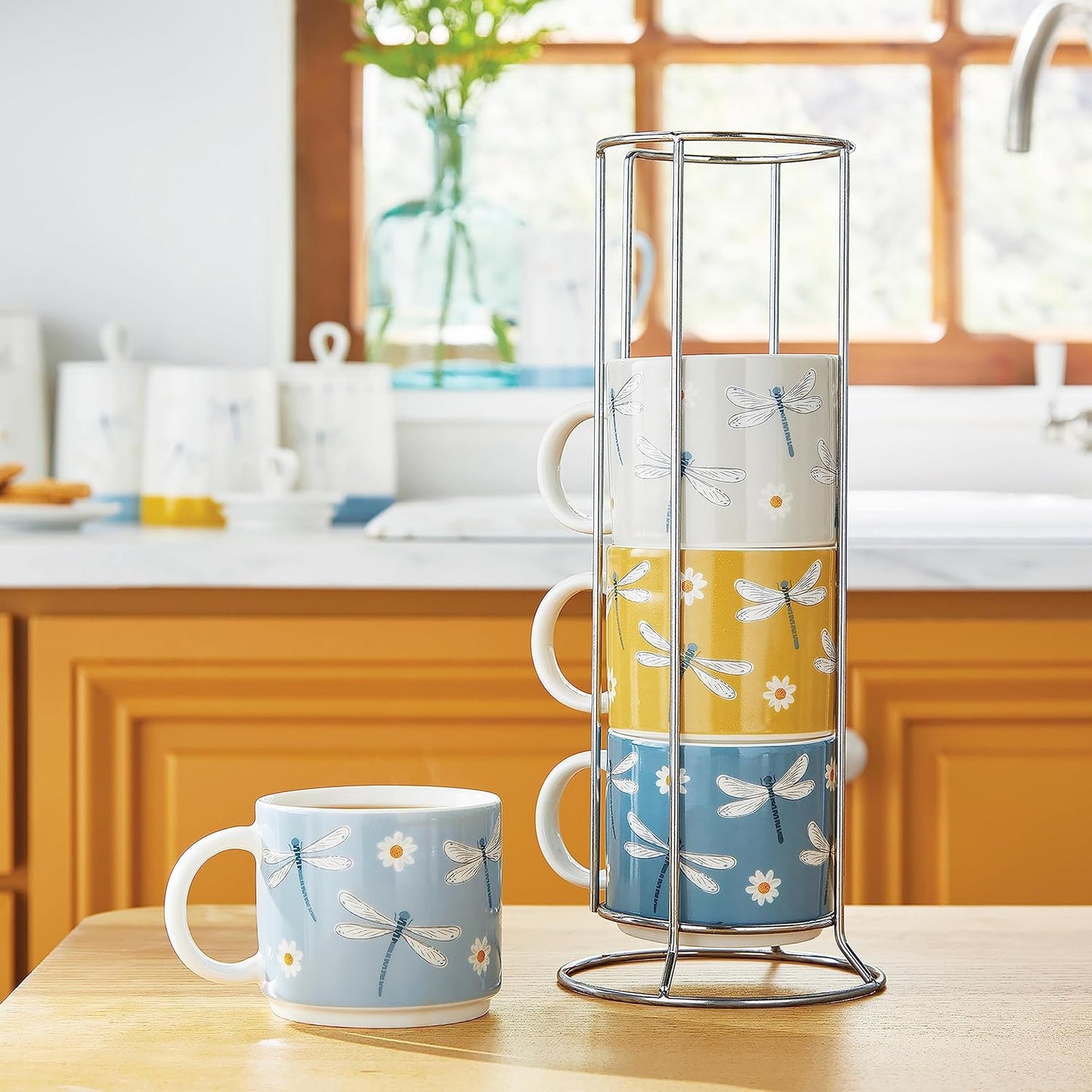 Cooksmart Set of 3 Stackable Mugs, New but 1 mug is missing, open, scruffy box