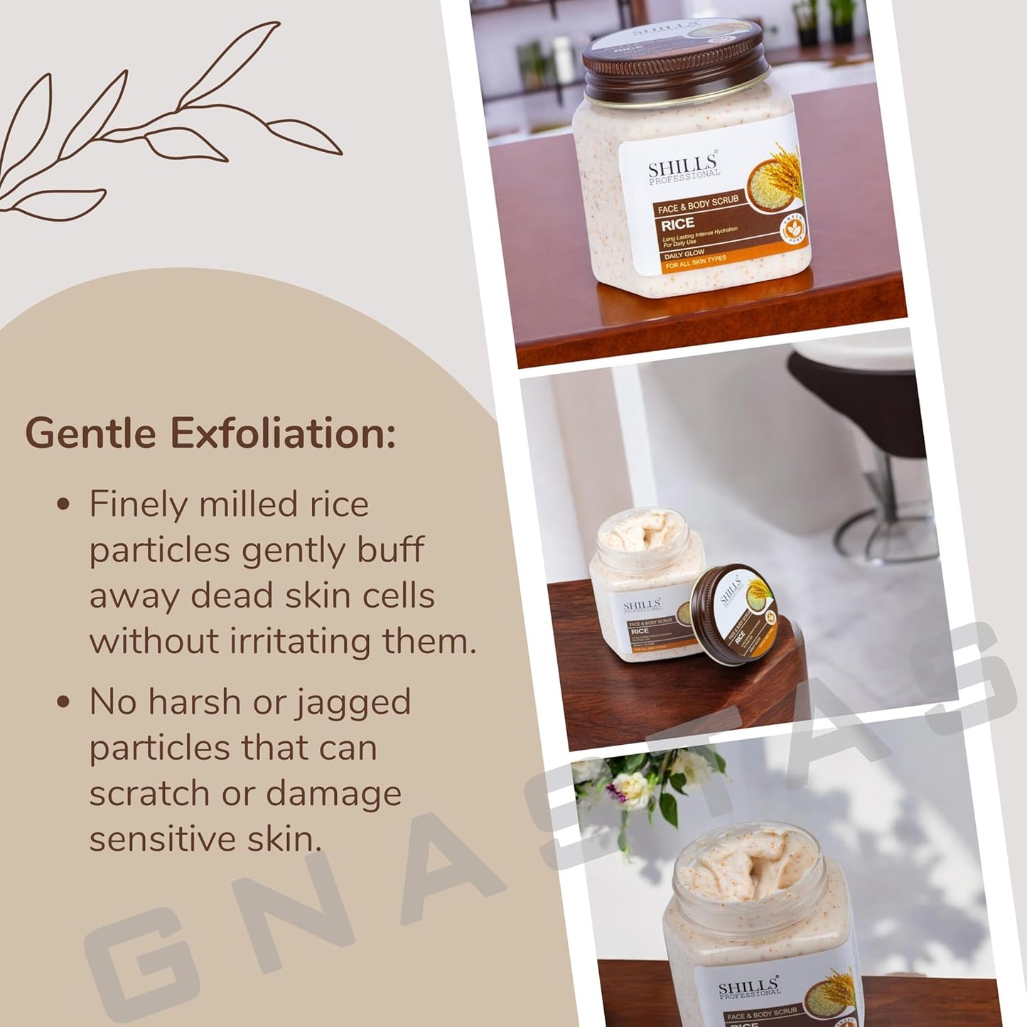 GNASTAS Rice Scrub Exfoliator for Face & Body, Tan & Blackhead Remover