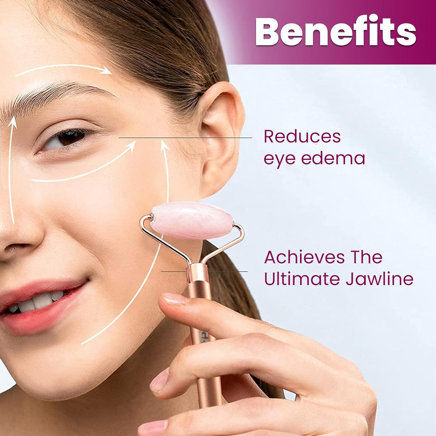 Agaro Rose Quartz 4-in-1 Face Roller Kit for Anti-Aging & Skin Firming