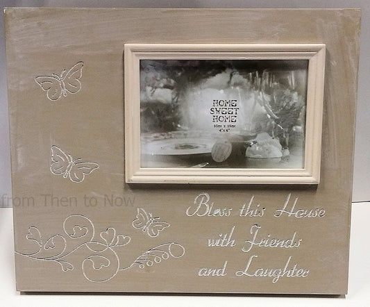 Bless This House With Friends & Laughter Wooden 6 x 4" Photo Frame Chic Shabby