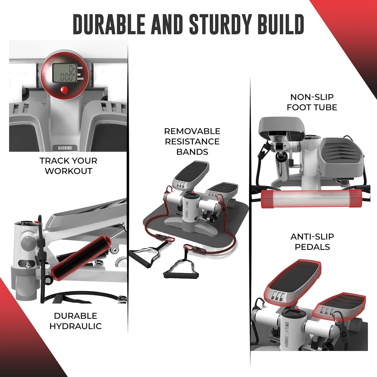 Nordic Lifting Step Machine w/ Resistance Bands & LCD Monitor, Full Body Workout