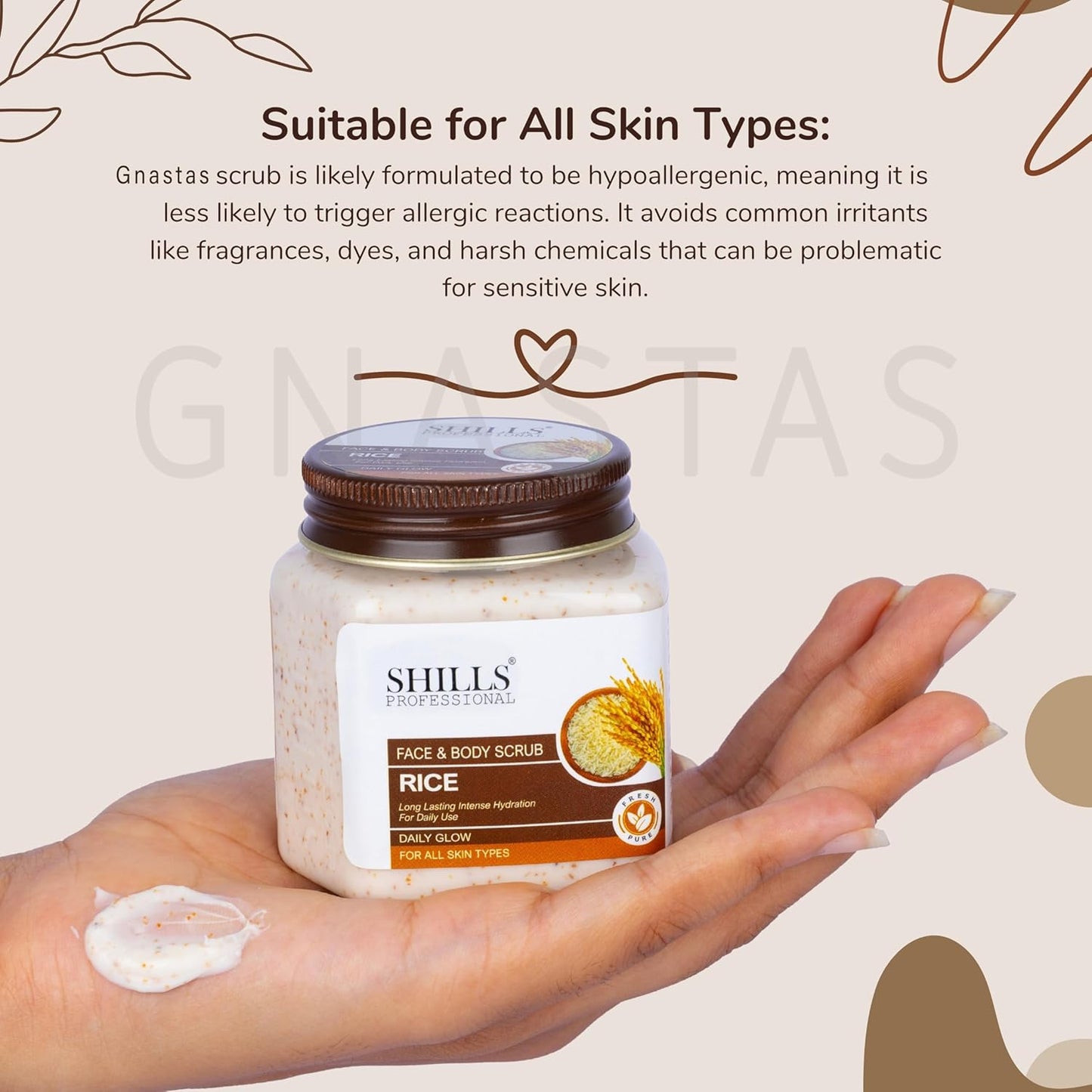 GNASTAS Rice Scrub Exfoliator for Face & Body, Tan & Blackhead Remover