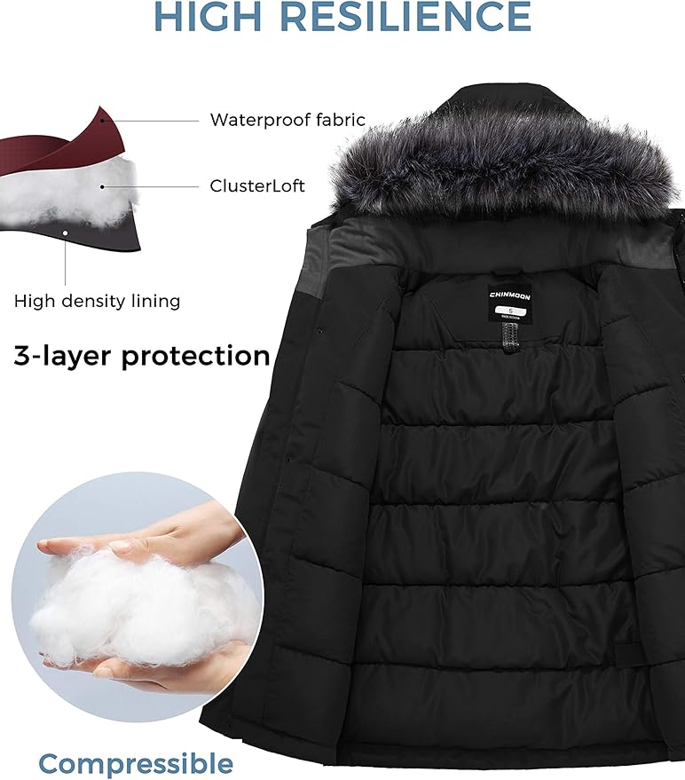Mens Winter Puffer Coat Warm Windproof Hooded Parka Black Size L CHINMOON