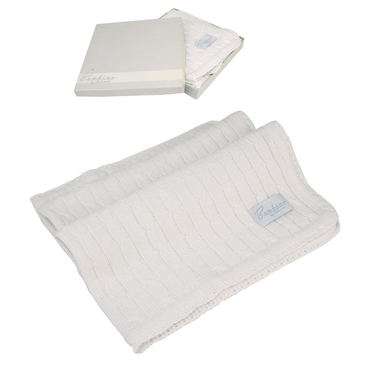 Bambino by Juliana white woven cable pattern baby blanket 64cm x 68.5cm