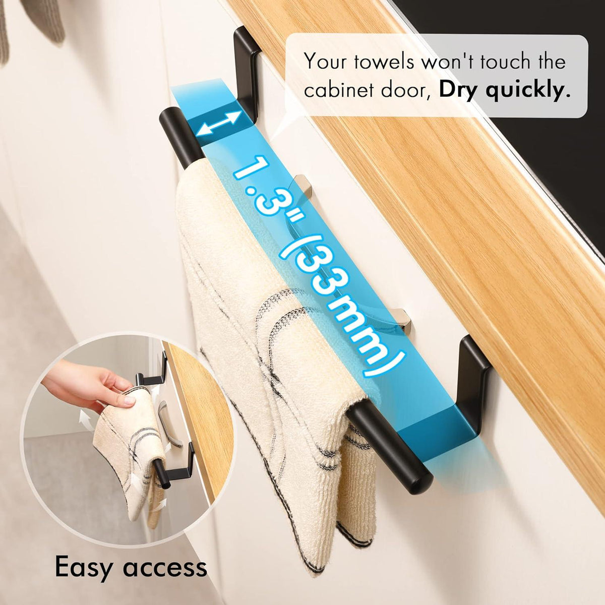 Over The Door Towel Bar Towel Rack Kitchen Bathroom Over Cabinet Set of 2 KES