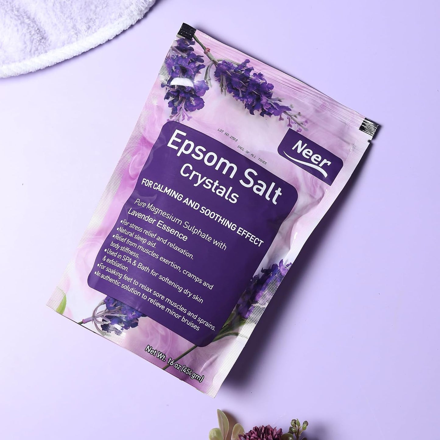 NEERCHEM Lavender Epsom Salt 454g Relaxation & Muscle Recovery Bath