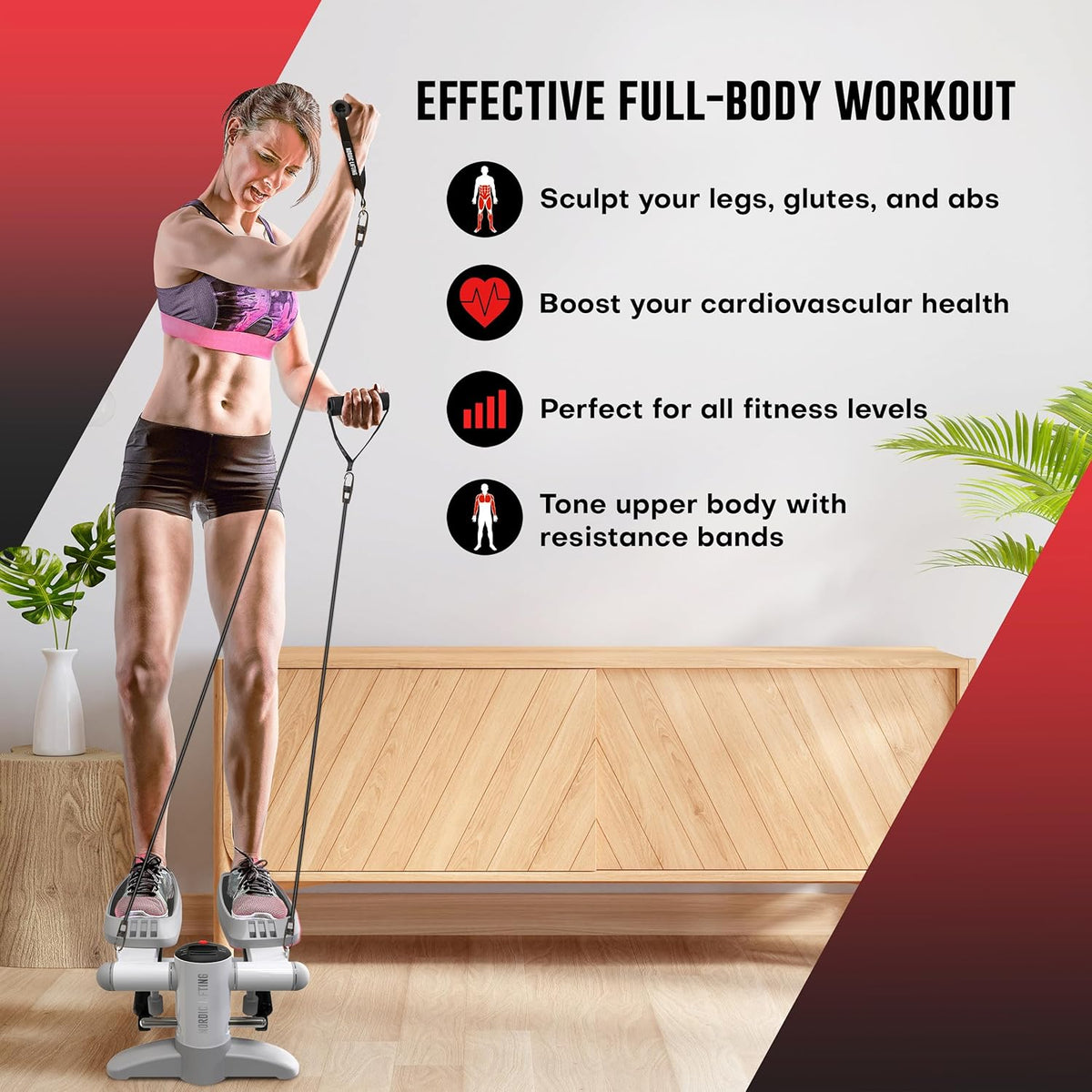 Nordic Lifting Step Machine w/ Resistance Bands & LCD Monitor, Full Body Workout